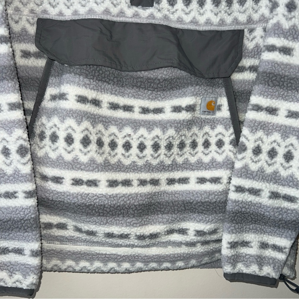 Carhartt Pile Fleece Jacket Relaxed Fit Pullover Quarter Snap Aztec Women Small - Picture 2 of 8